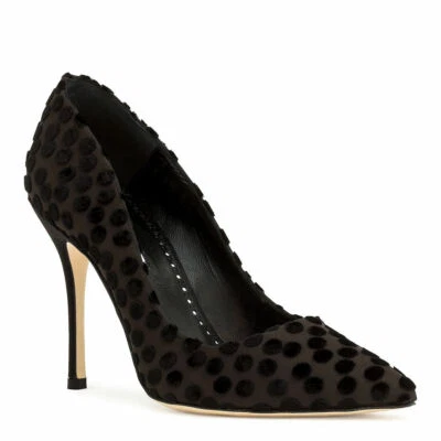 *NUEVO EN CAJA* MANOLO BLAHNIK - Zapatos de salón Kolya 105 negros satinados y terciopelo lunadot - 38 Foto 1 de 4