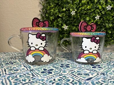 Hello Kitty Arco Iris Cristal Tapa Arco Topper Arco Iris Taza Vidrio Juego de 2 Foto 1 de 4