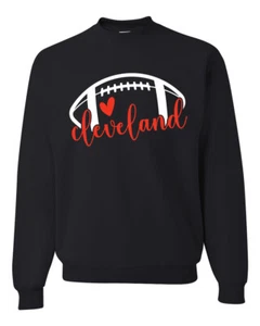 Fan Of City of Cleveland Football Red Heart Script Writing Unisex Sweatshirt - Picture 1 of 2