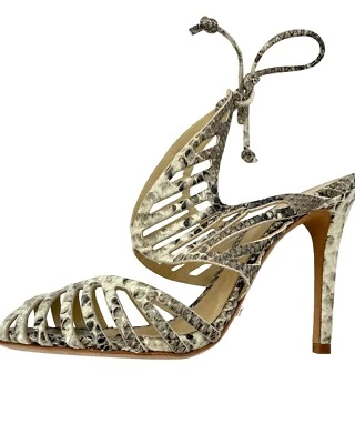 Sandálias de couro Schutz Anamélia estampa de cobra saltos enjaulados sapatos peep toe 7,5 SH06 - Imagem 1 de 4