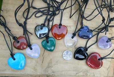 Crystal Gemstone 25mm Heart Pendant Cord 16" - 30"/40.5cm - 76cm Necklace Unisex - Image 1 of 4