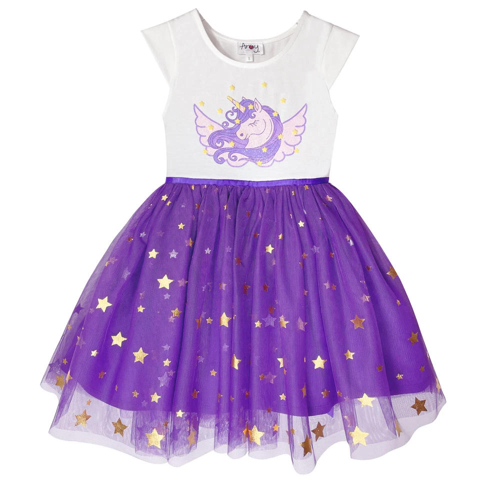 Vestidos tutú informal sin mangas, boda, cumpleaños unicornio púrpura para niña 3-7 años Foto 1 de 4