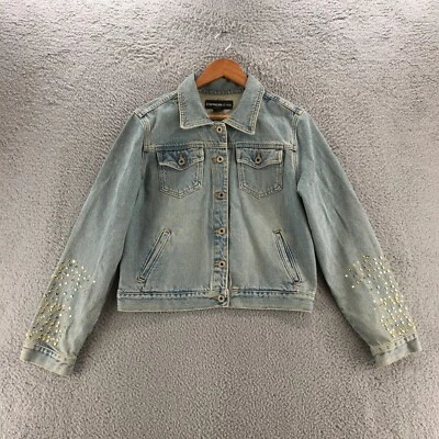 Chaqueta de mezclilla corta Express Jeans para mujer L azul algodón botones bolsillos delanteros Foto 1 de 4