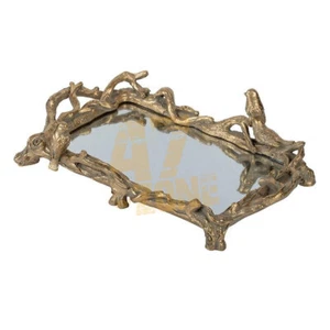 Mirrored Tray With Birds Gold Indoor Outdoor Home Decor Tabletop Decoration - Picture 1 of 11