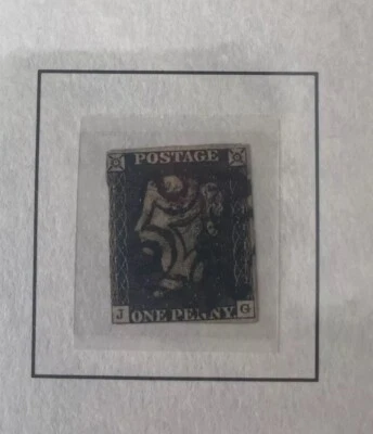 Original 1840 One Penny Negro "J-G" en Álbum con Certificado. De autenticidad Foto 1 de 4