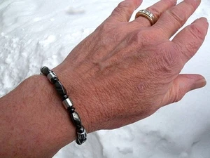Men Women 100% Magnetic Black n Silver Hematite Bracelet Anklet Necklace Therapy - Picture 1 of 12