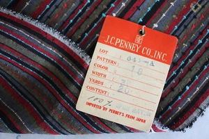 50s 60s Vintage Japanese Spun Rayon Yardage 5 Yards Striped Red Black Green - Picture 1 of 5