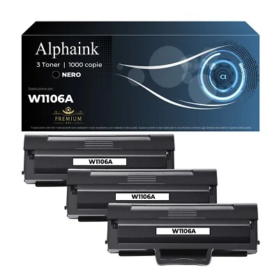 3 TONER W1106A COMPATIBILE PER HP LASERJET 107 107a 107w 137fnw 135a CON CHIP - Immagine 1 di 4