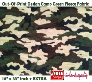 Camo Green Brown Out-Of-Print Fleece Fabric 16"  X  33" inch + extra FREE SHIP  - Picture 1 of 3