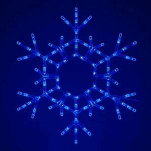 36” Blue LED Lighted Christmas Snowflake Outdoor Hanging Folding Decor - Picture 1 of 7