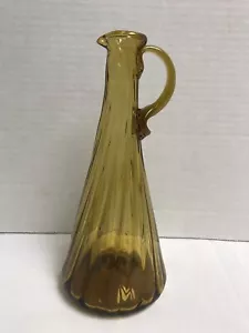 Vintage Art Glass Amber Swirl 10”Pitcher Carafe Hand Blown with Handle 7.5" Tall - Picture 1 of 10