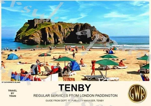 Vintage Style Eisenbahn Poster Tenby South Wales A4/A3/A2 Druck - Bild 1 von 1