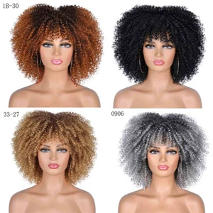 Curly Wigs With Bangs Short Hair Kinky Synthetic Temperature Cosplay Wigs High - Picture 1 of 16
