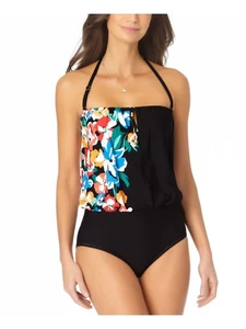 ANNE COLE Women's Black Keyhole Bandeau One Piece Swimsuit 8 - Picture 1 of 6