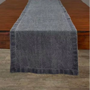 Blue Washed Linen Table Runner By Park Designs Dark Denim Blue 60” - Picture 1 of 1
