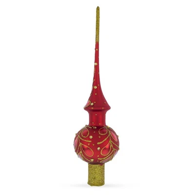 Red Paisley Mouth Blown Glass Tree Topper 11 Inches - Image 1 of 4