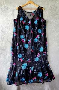 Calvin Klein Dress Womens Size 16W Black Mesh Embroidered Flowers Ruffle Hem - Picture 1 of 9