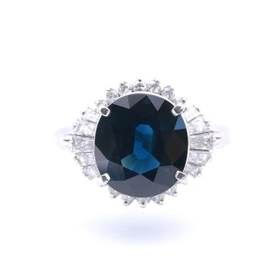 Saphir Diamant Ring mit Diamanten in 900er PT mit 5,72 Ct. Edelsteinen Punziert - Bild 1 von 4