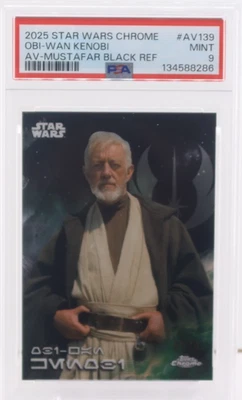 2025 TOPPS STAR WARS CHROME OBI-WAN KENOBI AUREBESH BLACK /10 #AV139 PSA 9 - Image 1 of 2