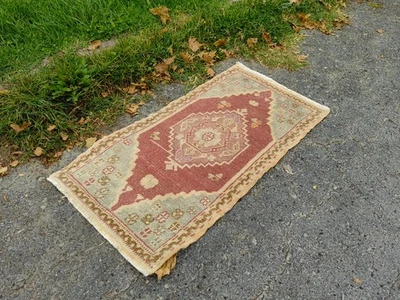 Vintage Turkish Yastik 1.4x2.9 ft | Rose Medallion Small Rug - Image 1 of 4