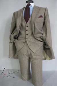 Botany Cartier Collection union made USA herringbone tweed three piece suit 44 L - Picture 1 of 22