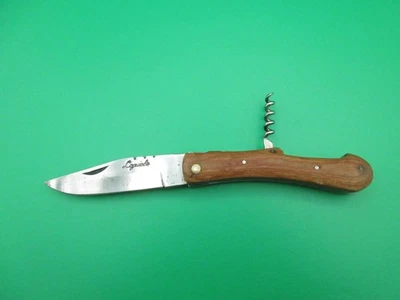 Navaja de Bolsillo Plegable Laguiole Slipjoint Única con Sacacorchos Borde Liso Madera Foto 1 de 4