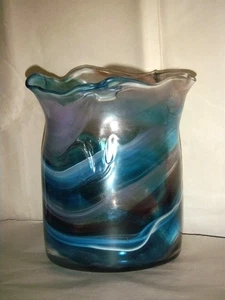 ENORME MDINA GLAS VASE MALTA 2002 VARIABLER WELLENRAND 10-7/8" H, 11 PFUND FROST - Bild 1 von 21