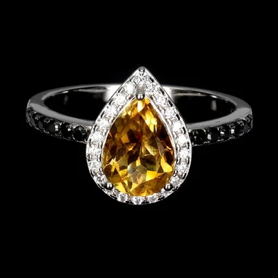 925 Sterling Silver Ring Pear Citrine 9x7mm Spinel Natural Gemstone Jewelry Size - Image 1 of 4