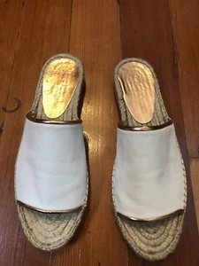 Robert Clergerie Paris ELA Slides Espadrille Sandal Rose Gold White Leather 8 38 - Picture 1 of 6
