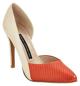 French Connection Mabel d'Orsay Perforated Pump US 7 EU 37 Ivory Orange Heel Sho - Bild 1 von 6