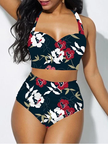Houston Texans Women's Two Piece Swimsuit High Waist Bikini with Bottom Gift Cover
