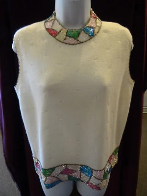 1960's White Marchessa international Angora and Lambswool Tank Top with Sequins - Image 1 of 4