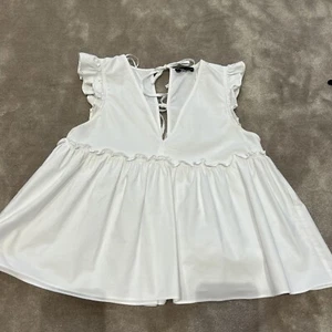 Zara White Pleated Blouse Size S - Picture 1 of 6