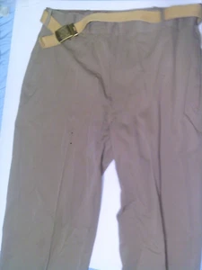 US Navy Uniform Khaki Trousers & Belt 35 waist 24 inseam 1970s - Picture 1 of 4