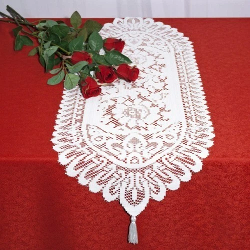 Vintage Tablerunner "Roses" D1987-268 12x35" Oval - Image 1 of 1