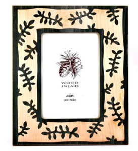Pine Needles Inlaid Wood Frame,Green Needles,Beige,4"x6",Rustic,Natural,Handmade - Picture 1 of 2