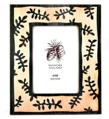 Pine Needles Inlaid Wood Frame,Green Needles,Beige,4"x6",Rustic,Natural,Handmade - Image 1 of 2