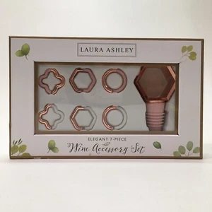 Laura Ashley Elegante Set Accessori Vino 7 Pezzi Anelli Geometrici Oro Rosa e Rosa - Foto 1 di 8