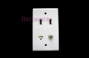 1-Gang 2 HDMI CAT6 RJ45 Ethernet F type Coaxial Cable TV Port Coupler Wall Plate - Picture 1 of 2