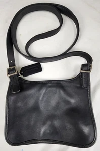 Vintage COACH Mini Hippie Slim Saddle Crossbody Bag Black Leather #9142 - Picture 1 of 13