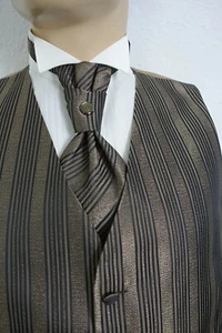 NEU - Kimo Herren Weste/ Plastron - Gr. 50-58 Hochzeit- gold-anthrazit gestreift