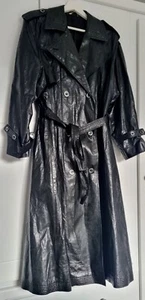 Gorgeous Vintage Dannimac Royale Collection Black Wet Look Long Trench Coat.S 10 - Picture 1 of 15