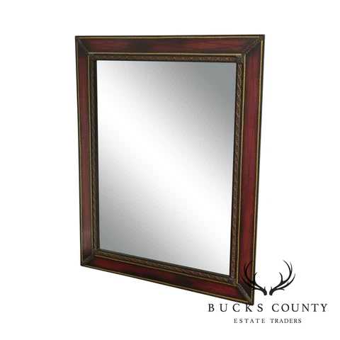 Vintage 1950's Red Leather Mahogany Frame Rectangular Wall Mirror Cover
