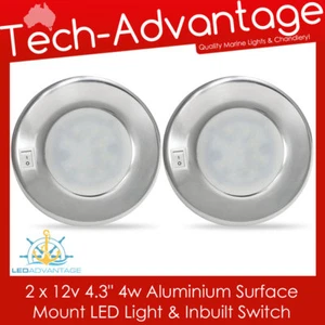 2 x 12v 4 vatios aluminio montaje superficial interior barco cabina luz redonda LED - Imagen 1 de 6