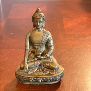 Antik Messing sitzender Buddha Statue Meditation Pose Indien Buddhist schwer Tibet - Bild 1 von 12