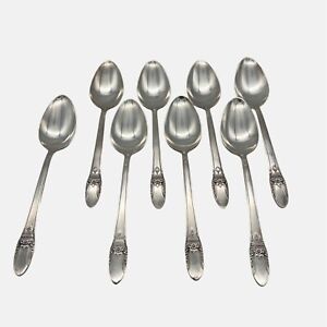Vintage International Silver 1847 Rogers Bros First Love 8 Oval Soup Spoons