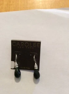 Neu mit Etikett Carolee Ohrringe grün Glaskappe silberfarben 1-3/4" M641 - Bild 1 von 6