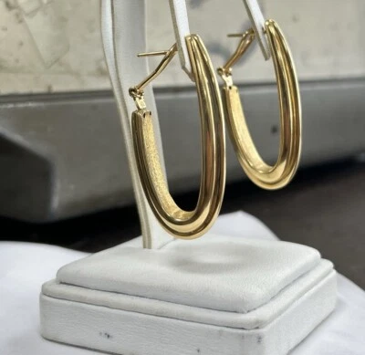 Vintage 925 Gold Vermeil Over Sterling Silver One Lined Hoop Hinged Earrings - Image 1 of 4