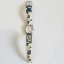 Jacques Farel Watch Round Face Black White Band Dalmatian Dog Water Resistant