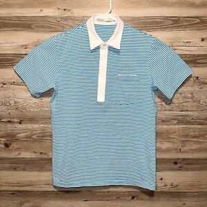 Criquet Short Sleeve Button Polo Shirt Mens Small Blue White Striped Pima Cotton